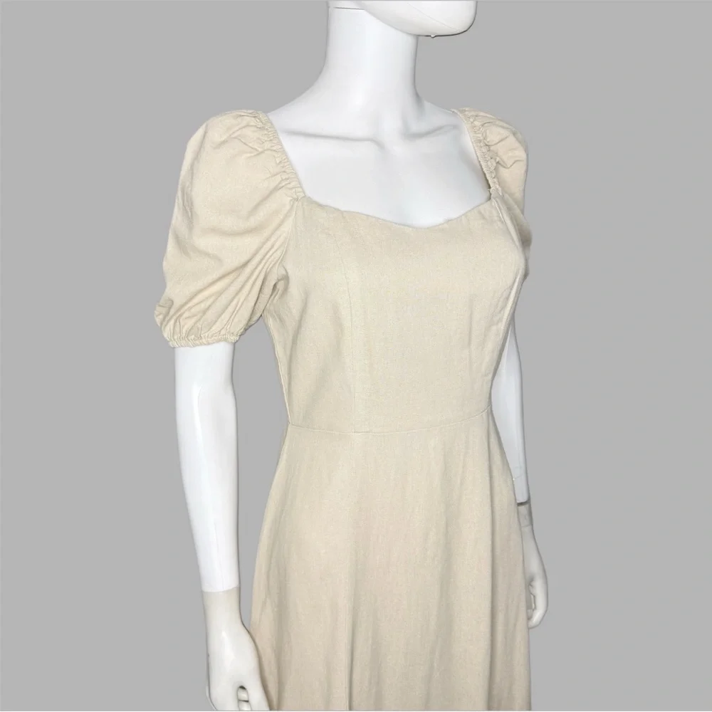 Ellen Tracy Cream Puff‎ Sleeve Linen Blend Peasant Midi Dress
